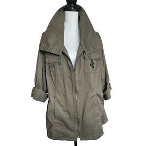 Dressbarn Womens PLUS 18/20 Olive Green Zip Front Safari Utility Jacket Vacay